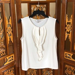 Tahari Ivory Ruffle Detail Tank Size PL
